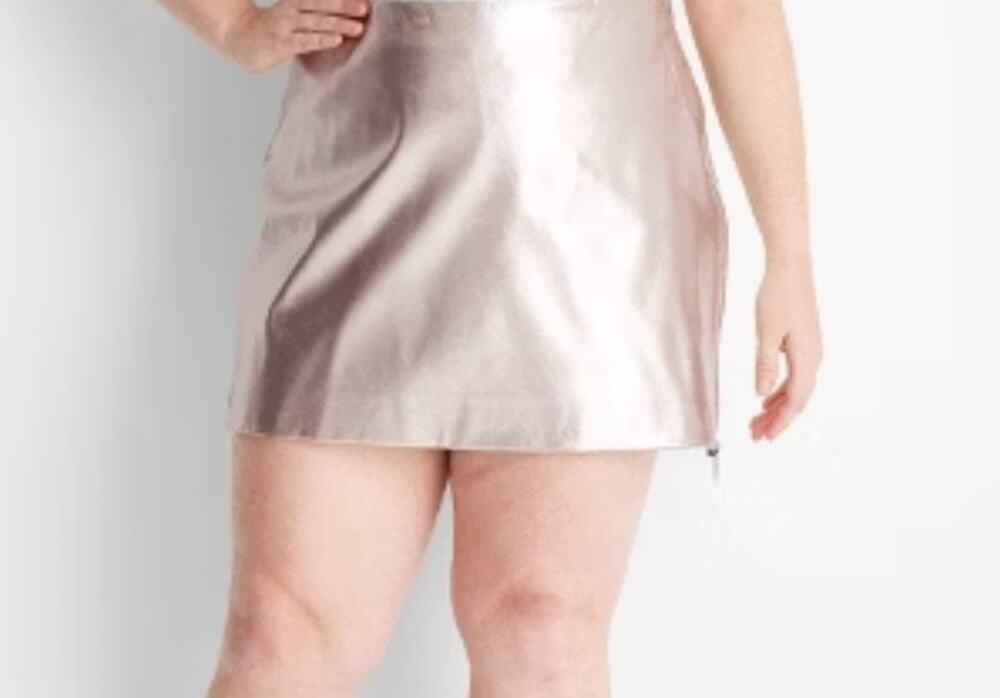 Women's Metallic Champagne Faux Leather Side Zip Mini Skirt Size 2X| Party Chic